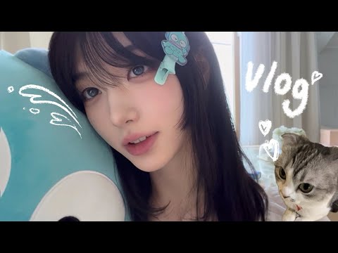 한교동 덕후의 Vlog 𓆝⋆｡˚ | 고양이 카페🐈, 수분 대폭발 스킨케어💦,산리오 쿠키,길소명 메이크업