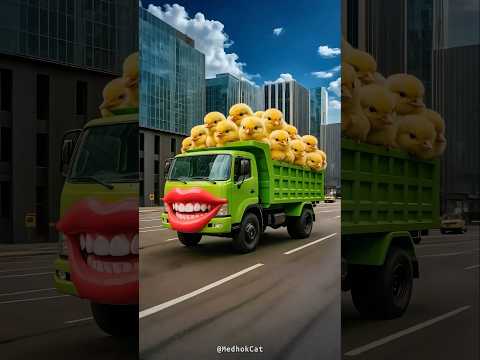 Evolution of a cheerful flower-carrying truck into a dump truck carrying chicks