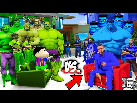 Franklin Blue Gang HULK VS Shinchan Pinchan Green Gang HULK In GTA 5 | Franklin Helps DUGGAN BOSS