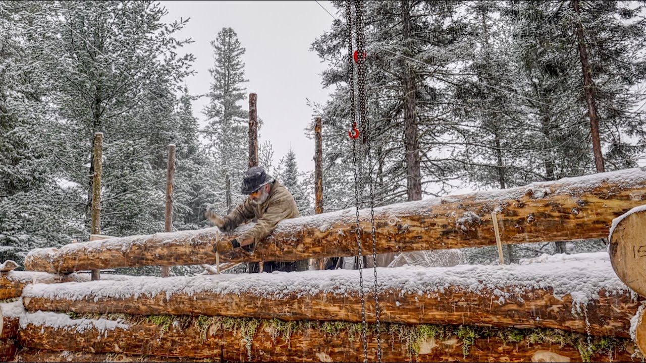 Wood Pole Scaffold, Building an Off Grid Log Cabin in the Wilderness, Ep7