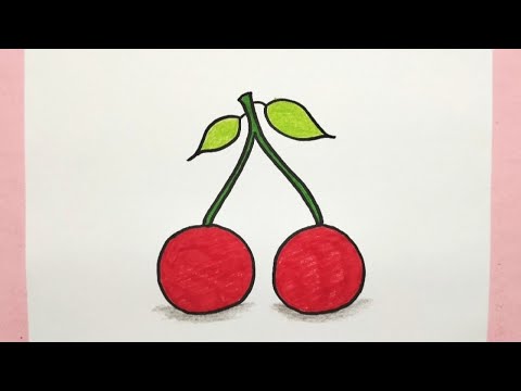 Cara menggambar buah cherry - How to draw cherries