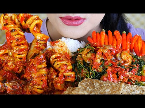 ASMR CUMI BALADO PEDAS, OSENG KANGKUNG PEDAS, TEMPE KRIUK | EATING SOUNDS