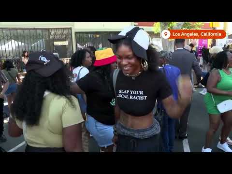 YouTube video thumbnail: Hundreds in Los Angeles Celebrate Juneteenth With Music and Dance