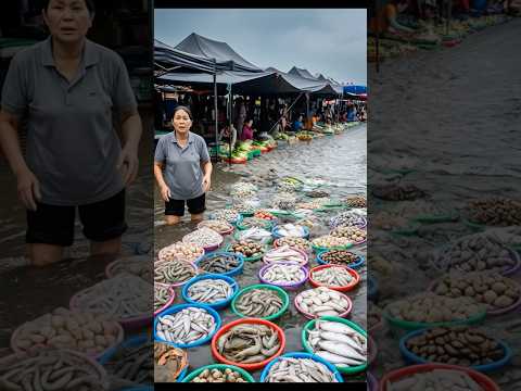 Flooded Asian Seafood Market — Powerful Water Surge Sweeps Stalls 🌊
