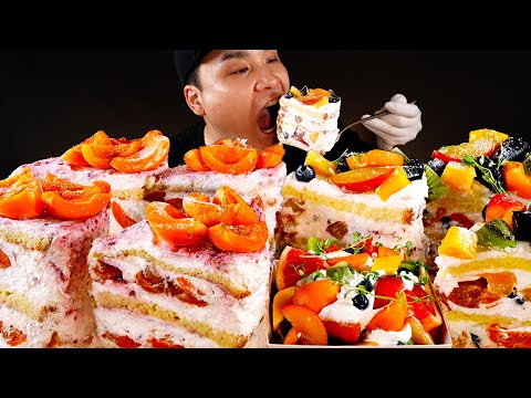 비주얼부터 맛까지 완벽! 과일생크림케이크, 살구라즈베리 생크림케이크, 범벅케이크 먹방~!! Fruit Cream Cake, Apricot Cream Cake