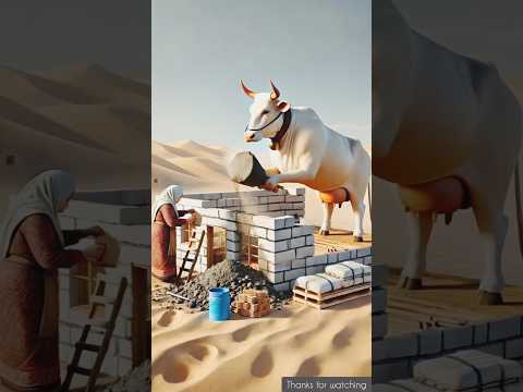 Grandma and Cow built a house in the desert, but suddenly a terrible accident happened 😭😱| #shorts