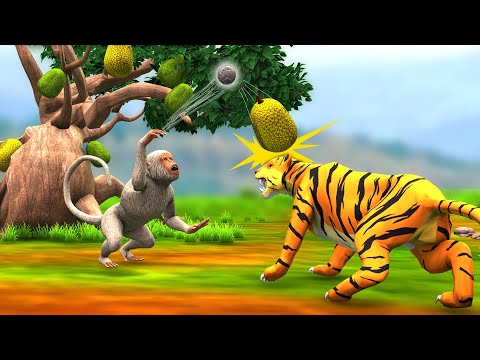 बंदर कटहल से बाघ को सबक सिखाया Bandar Katahal Se Bagh Ko Sabak Sikhaaya Monkey Taught Tiger A Lesson