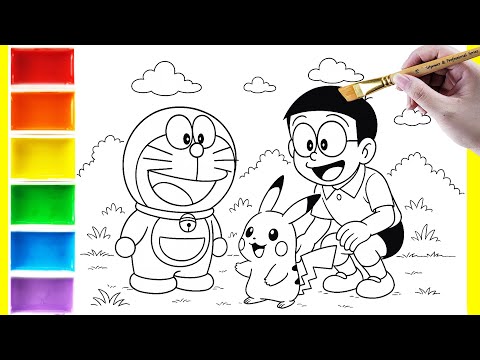 Tô Màu Pikachu Gặp Doremon và Nobita - Dạy Bé Nhận Biết Màu Sắc - Nhạc vui nhộn cho Bé