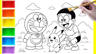 Tô Màu Pikachu Gặp Doremon và Nobita - Dạy Bé Nhận Biết Màu Sắc - Nhạc vui nhộn cho Bé
