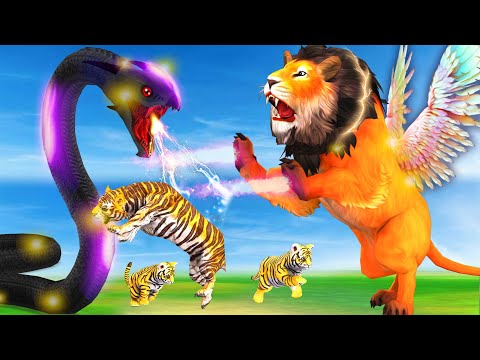 पंखों वाले रंगीन शेर बाघ और दुष्ट सांप का अंत Flying Lion and Snake - Hindi Kahaniya - हिंदी कहानिय