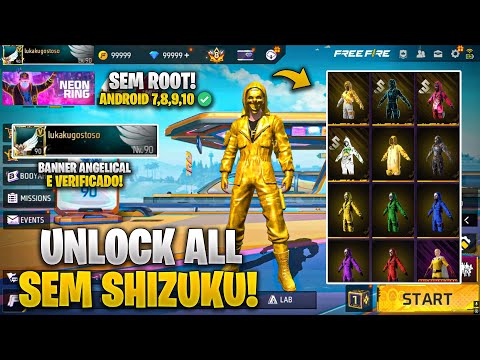 COMO TER TODAS AS SKINS DO FREE FIRE GRÁTIS ANDROID UNLOCK ALL ATUALIZADO SEM ROOT SEM SHIZUKU