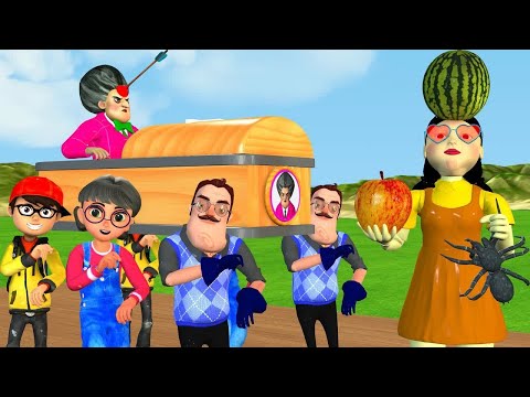 Scary Teacher 3D vs Squid Game Fruit Archery Challenge Nick and Tani Troll Miss T and Hello Neighbor