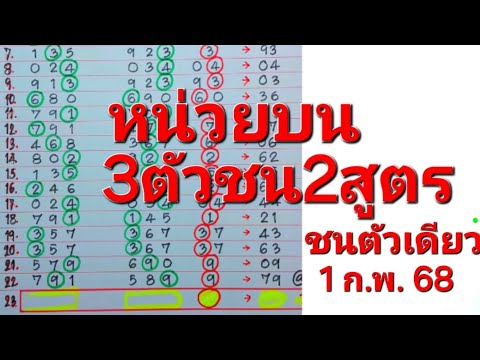 สูตรหวย หน่วยบน 3ตัว ชน2สูตรถูก 22งวดติด งวดนี้ชนเด่น หน่วยบน ตัวเดียว  1 กุมภาพันธ์68