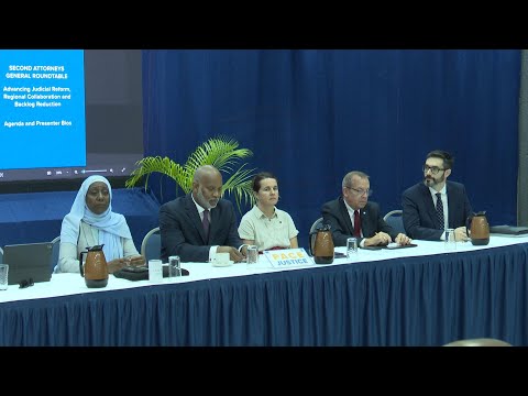 YouTube video thumbnail: Regional Justice Leaders Gather in Barbados for High-Level Roundtable