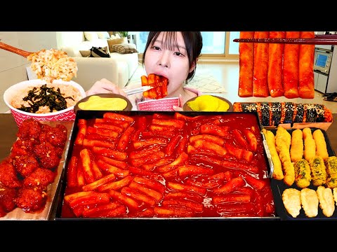 ASMR MUKBANG| 신불 떡볶이 양념치킨 김밥 먹방 & 레시피 FRIED CHICKEN AND Tteokbokki EATING