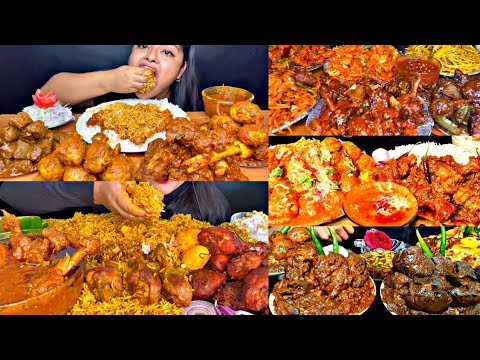 ASMR EATING SPICY CHICKEN BIRYANI, MUTTON CURRY, EGGS | BEST INDIAN FOOD MUKBANG |Foodie India|