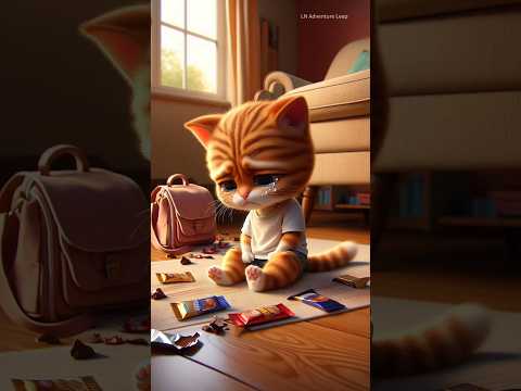 A Little kitten forgets chocolates in his new school bag #shorts #cat #catvideos