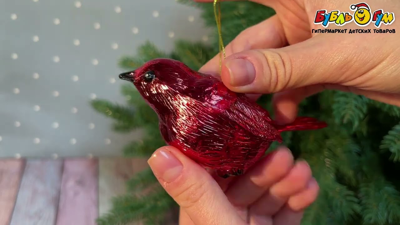 Елочное украшение Синичка глянцевая ярко-красная 11см - видео Елочное украшение Синичка глянцевая ярко-красная 11см - видео