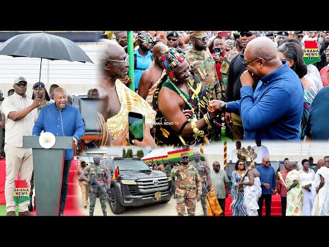 Prez Mahama Elegantly arrive in His Military escort For Eastern Regional Thank You tour, hugs chiefs