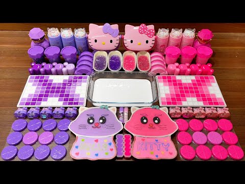 PINK vs PURPLE Hello Kitty Slime Challenge | ASMR Mixing Fun #53