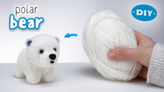 🐻 Diy Cute Polar Bear Yarn Pom Pom 🧶 How to make Bear out of Yarn 🐻