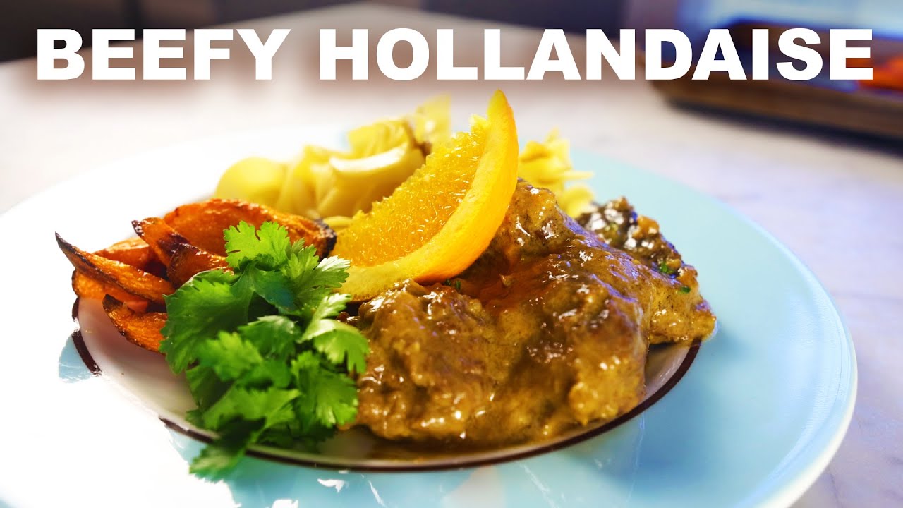 Orange braised beef egg yolk-thickened sauce limey roast carrots