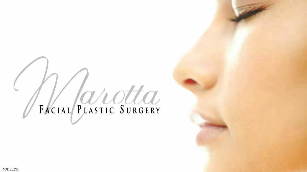 Facial plastic surgery promotional image with model.