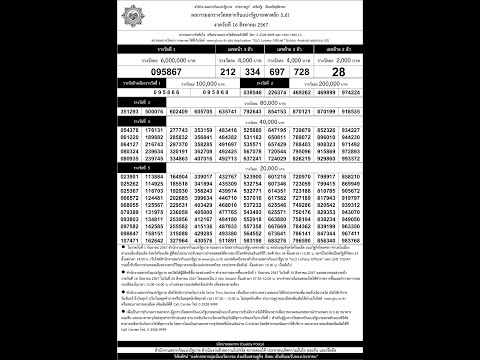 ใบตรวจหวย 16/08/67 เรียงเบอร์ ผลสลากกินแบ่งรัฐบาลวันนี้ 16 สิงหาคม 2567 ทุกรางวัล