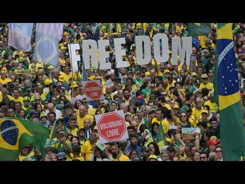 YouTube video thumbnail: Bolsonaro Supporters Rally in Brazil as Coup Trial Verdict Nears 