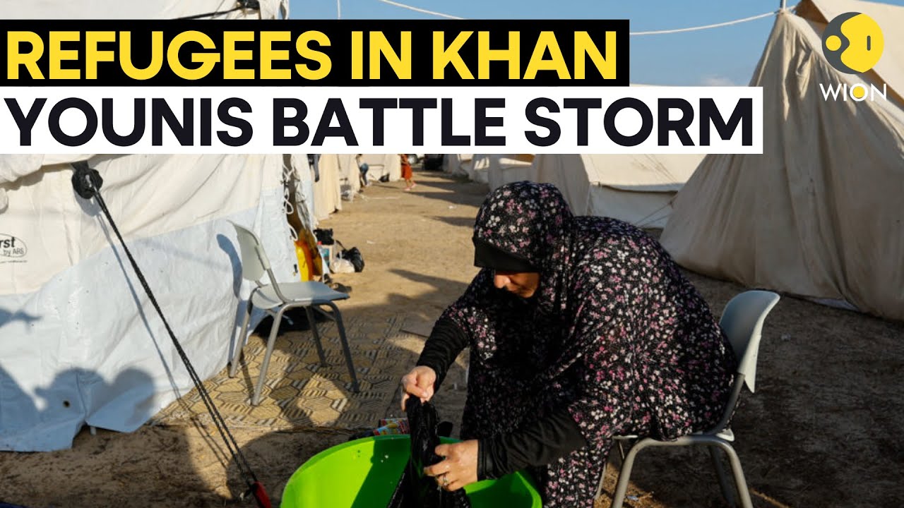 Israel-Ralestine War : Refugees in Khan Younis battle weather to maintain camp shelters | Originals