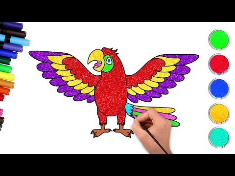 Glitter Colorful Parrot Drawing & Painting For Children | Art Ideas For Kids | HooplaKidz How To