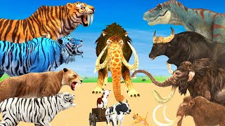 5 Mammoth Elephant Cow Bison vs 3 Zombie Tiger Lion vs Dinosaur Attack Lion Cub Cow Buffalo Rescue