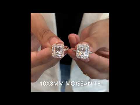Radiant Cut Moissanite Ring Comparison: Rose VS White Gold