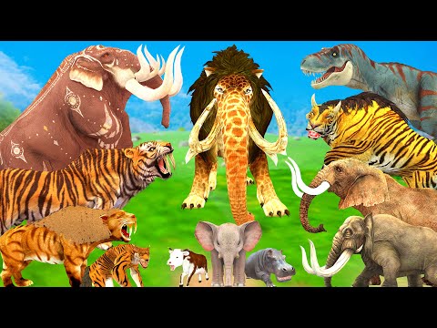 3 Giant Elephant 2 Zombie Bull  Cow vs Dinosaur 3 Zombie Tiger Wolf Attack Gorilla Hippo Mammoth