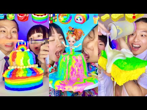 Rainbow Birthday Cake Emoji Food Challenge ASMR Compilation! 🥵 bubble tea boba (Part1)