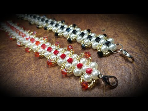 Preciosa Pulsera de Cristal y Perlas...Clase #614!!!