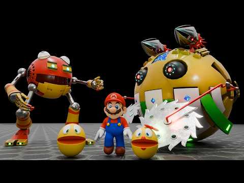 Pacman, Robot Protector and Super Mario vs Saw- Claw- Missile Combat Monster