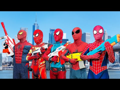 What If 5 RED SPIDER-MAN in 1 HOUSE ??? || Hey All SuperHero , Go To Battle Nerf Gun Game !!