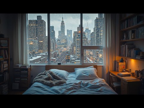 Relaxing NYC Bedroom with City View ❄ Warm Jazz Music for Study, Work and Unwind