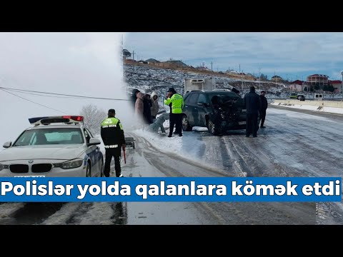 Bakı-Şamaxı yolu hazırda... - Polislər yolda qalanlara kömək etdi