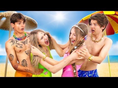 ¡Fiesta en la Playa Ricos Contra Pobres! Vacaciones de Verano para Pareja Rica vs Pareja Pobre