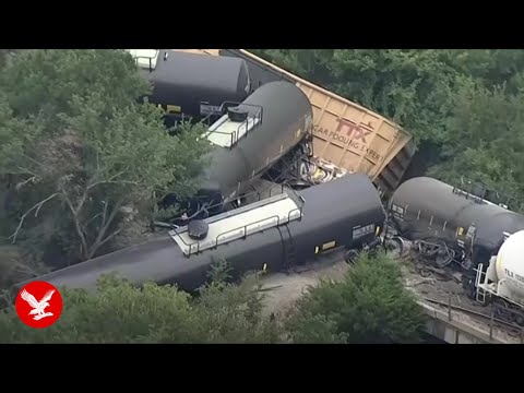 YouTube video thumbnail: Train Carrying Hazardous Material Through Texas Derails in Fiery Crash