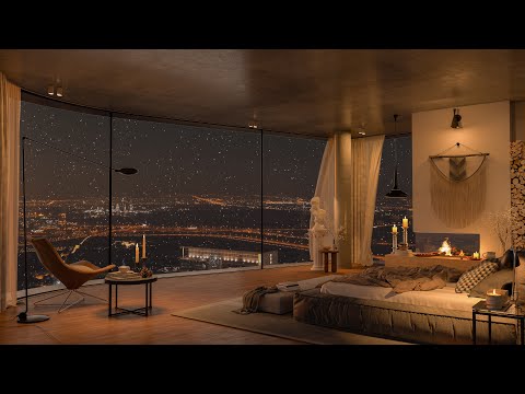 Cityscape Symphony: Transforming Your Bedroom into a Jazz-infused Winter Retreat with a View ❄️🎷