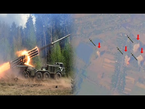 massive fire!! Uragan MLRS and Mi-28NM Helicopter Strikes AFU Strongholds