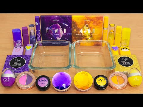 Purple vs Yellow - Mixing Makeup Eyeshadow Into Slime ASMR