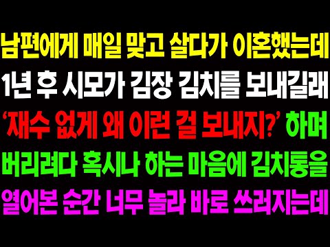 (실화사연) 남편과 정말 안 좋게 헤어졌는데 이혼 1년 후 시모가 김장 김치를 보냈길래 열어봤더니 경악할 물건에 너무 놀라 쓰러지는데../ 사이다 사연,  감동사연, 톡톡사연