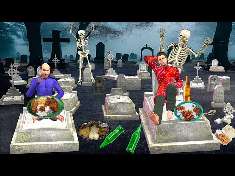 Overnight Stay in Graveyard Survival Eating Challenge Hindi Kahani Hindi Moral Stories Comedy Video