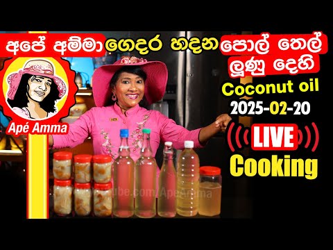 🔴 Apé Amma LIVE cooking අපේ අම්මා ගෙදර හදන පොල් තෙල්, ලුණු දෙහි. Coconut oil  2025-02-20