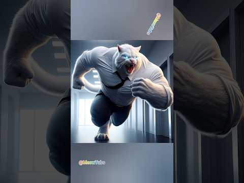 👮‍♂️🙀White muscular Cat Saves close Friend🥹💪#cat #family #ai #sad #funny #shortfeed
