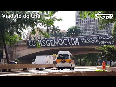 Greve pela Vida | Trabalhadoras/es realizam faixaço de protesto a governo Covas em Dia Mundial da Educação